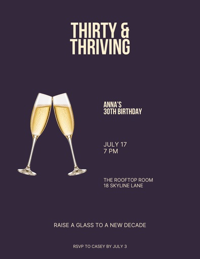 Letter flyer size of Toast to Thirty