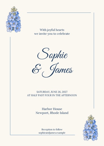 5 × 7 invitation size of Something Blue
