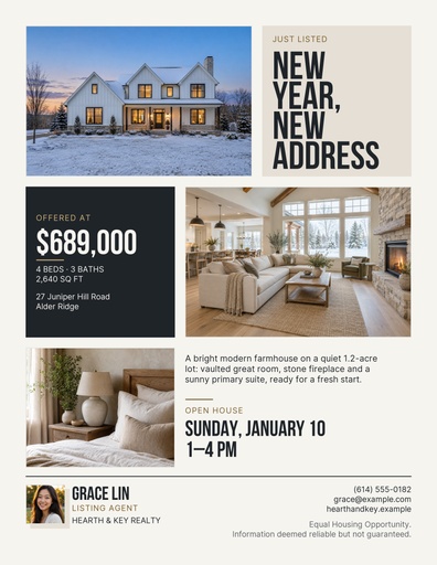 Letter flyer size of New Year, New Address