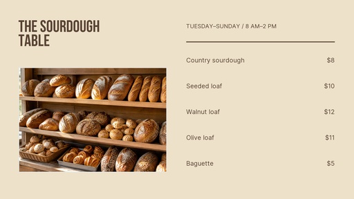 Digital menu board size of The Sourdough Table