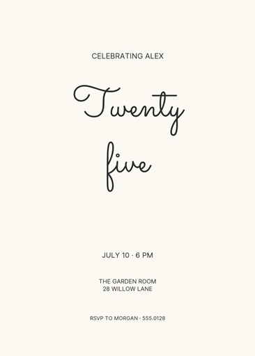 5 × 7 invitation size of Twenty Five Together
