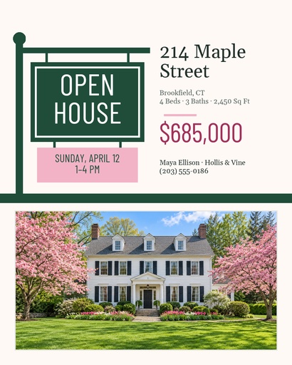 Portrait post size of Spring Open House on Maple Street