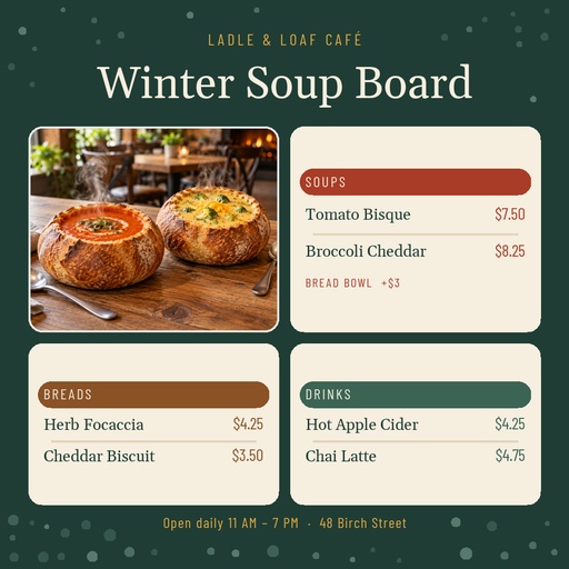 Square post size of The Winter Soup Board