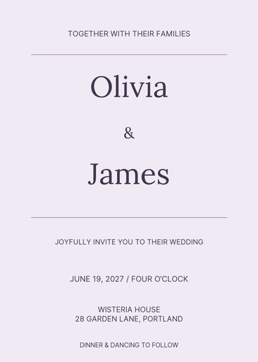5 × 7 invitation size of Wisteria House Wedding