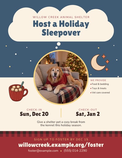 Letter flyer size of Holiday Sleepover Fosters