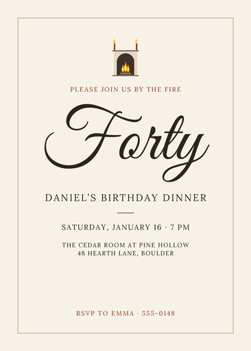 5 × 7 invitation size of Fireside Fortieth