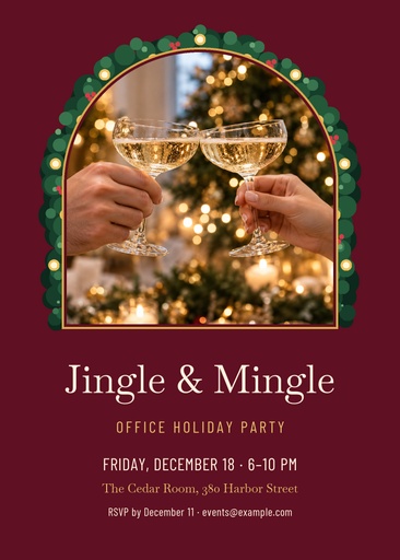 5 × 7 invitation size of Jingle and Mingle Holiday Party
