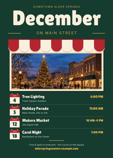 5 × 7 invitation size of December on Main Street