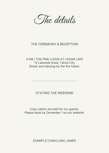 Details card size of First Snow Wedding