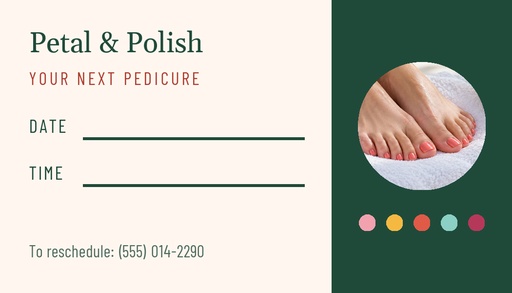 Appointment card size of The Summer Pedicure Bar