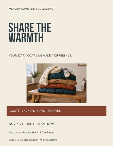 Letter flyer size of Share the Warmth