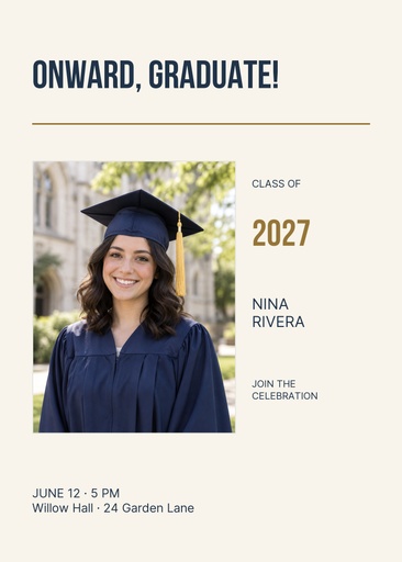 5 × 7 invitation size of Onward Graduate