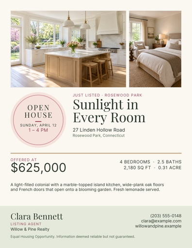 Letter flyer size of Sunlit Spring Open House