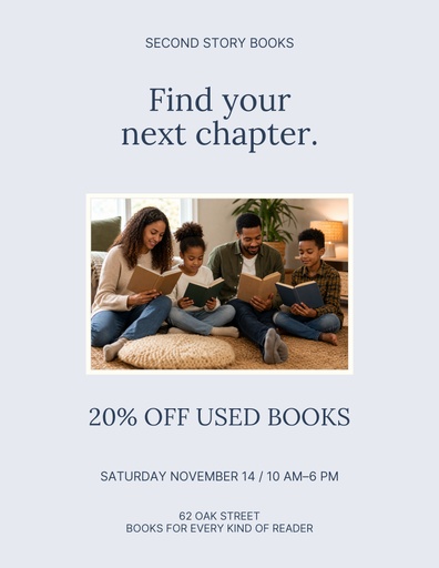 Letter flyer size of Second Story Books