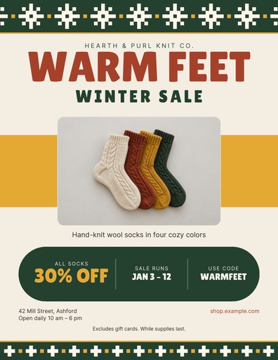 Letter flyer size of Warm Feet Winter Sale