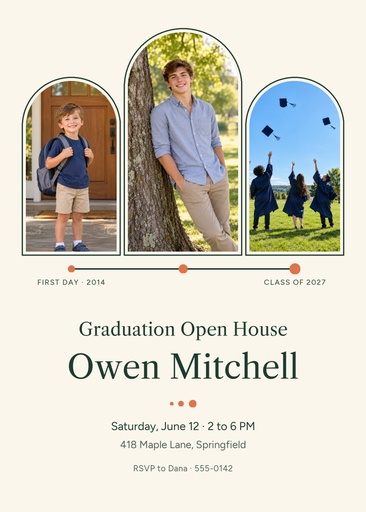 5 × 7 invitation size of From Kindergarten to Cap and Gown