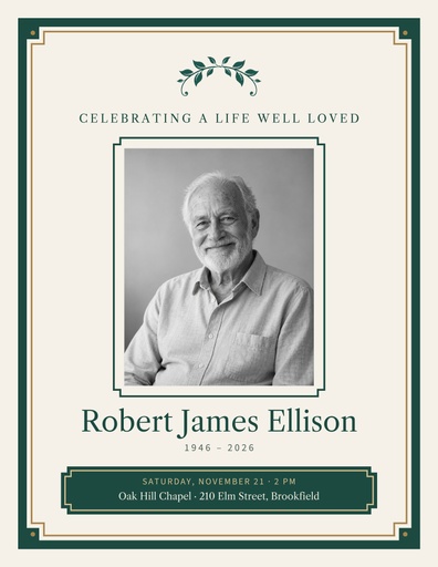 Letter flyer size of Celebrating a Life Well Loved