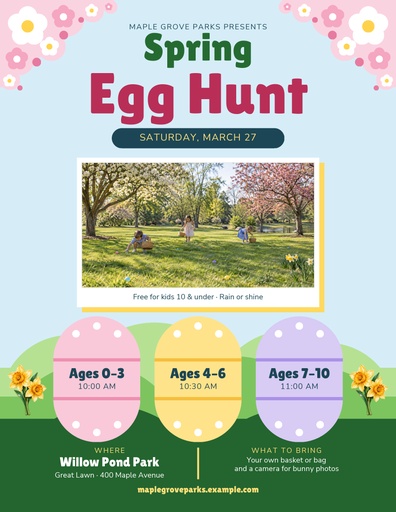 Letter flyer size of Spring Egg Hunt in the Park