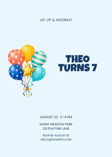 5 × 7 invitation size of Sky High Seven