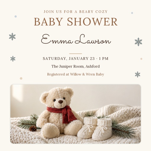 Square post size of Beary Cozy Baby Shower