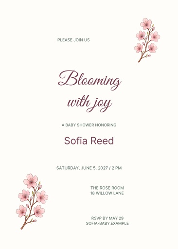 5 × 7 invitation size of Blooming With Joy