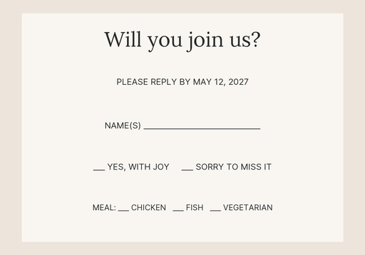 RSVP card size of Our Day Ahead