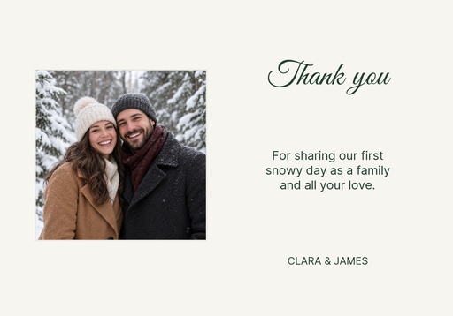 Thank-you card size of First Snow Wedding