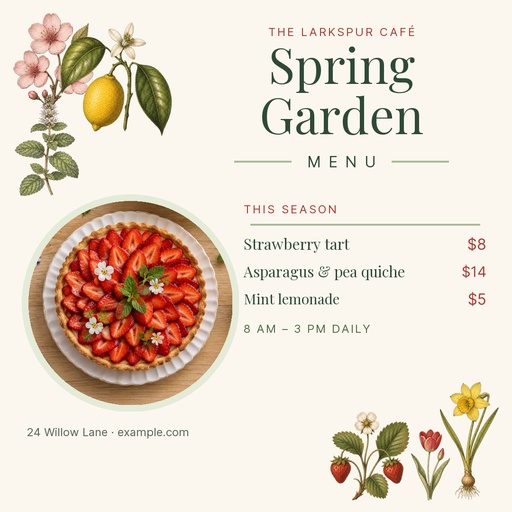 Square post size of The Spring Garden Menu