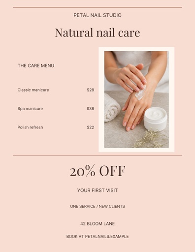 Nail care menu size of Petal Nail Studio
