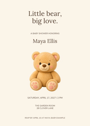 5 × 7 invitation size of Little Bear Welcome