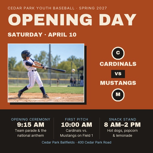 Square post size of Opening Day at Cedar Park