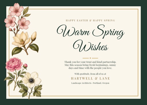 7 × 5 greeting card size of Warm Spring Wishes from Our Team