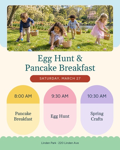 Portrait post size of Neighborhood Egg Hunt and Pancake Breakfast