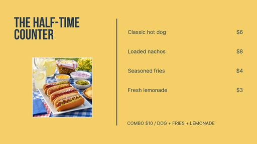 Digital menu board size of The Half-Time Counter