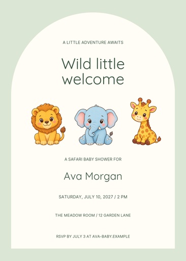 5 × 7 invitation size of Wild Little Welcome