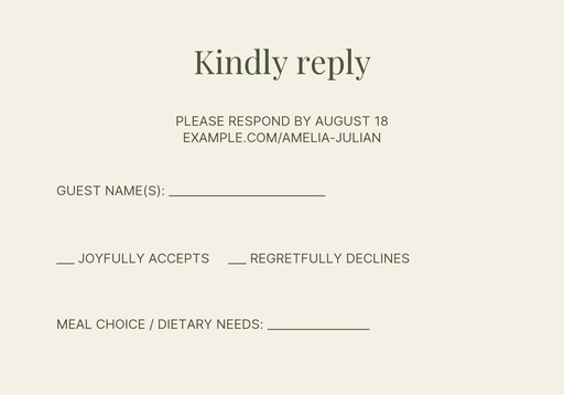 RSVP card size of Orchard House Wedding