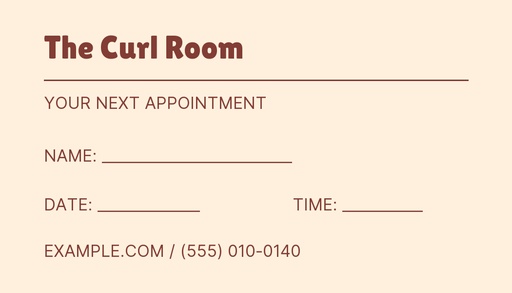 Appointment card size of The Curl Room