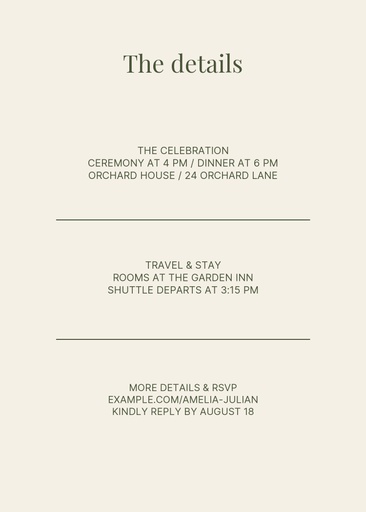 Details card size of Orchard House Wedding