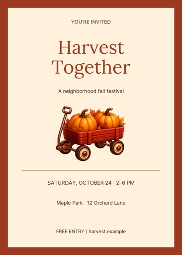 5 × 7 invitation size of Harvest Together