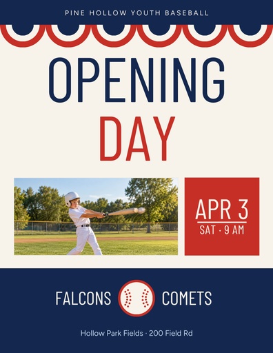 Letter flyer size of Little League Opening Day