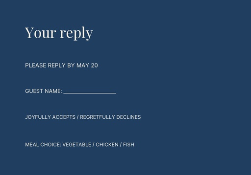 RSVP card size of Blue Hour Vows