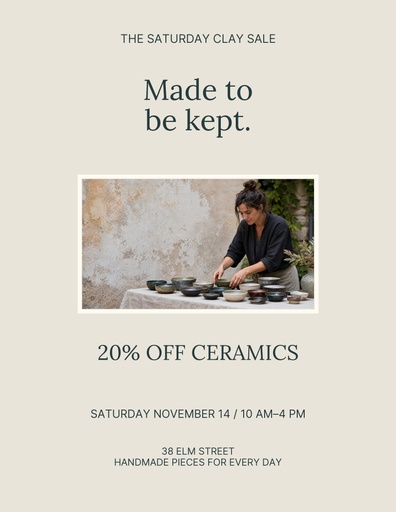 Letter flyer size of The Saturday Clay Sale