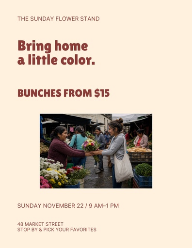 Letter flyer size of The Sunday Flower Stand