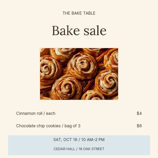 Square post size of The Bake Table