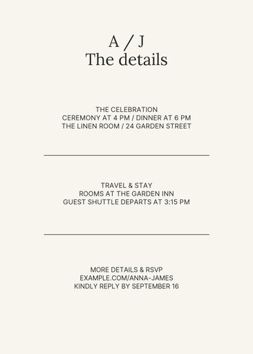 Details card size of The Linen Room Wedding