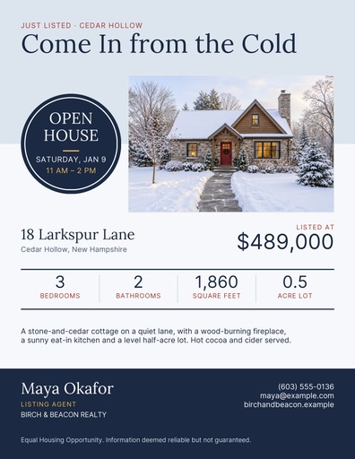 Letter flyer size of Snowy Saturday Open House