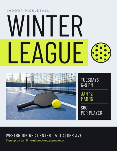Letter flyer size of Indoor Pickleball League