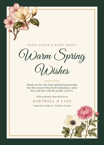 5 × 7 greeting card size of Warm Spring Wishes from Our Team