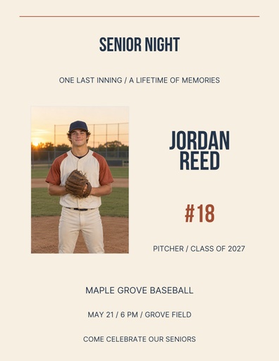 Letter flyer size of One Last Inning Senior Night