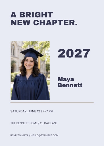 5 × 7 invitation size of A Bright New Chapter